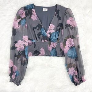 ARITZIA Wilfred Wistful Blouse Smocked V-neck Floral Long Sleeve